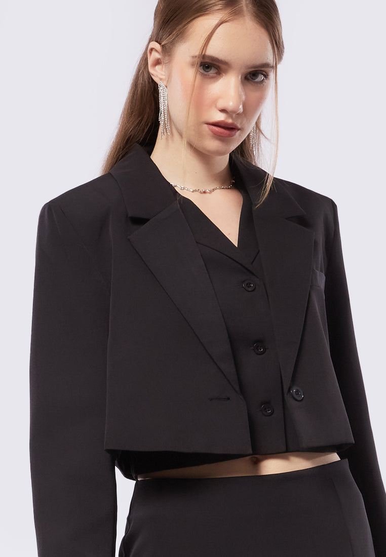 Long Sleeve Crop Blazer with Lapel