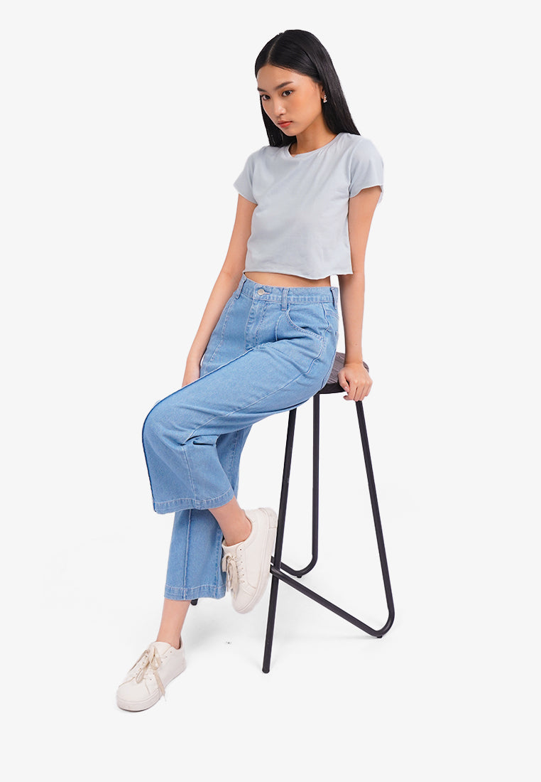Creased Denim Cullotes L.Blue