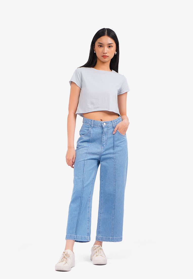 Creased Denim Cullotes L.Blue