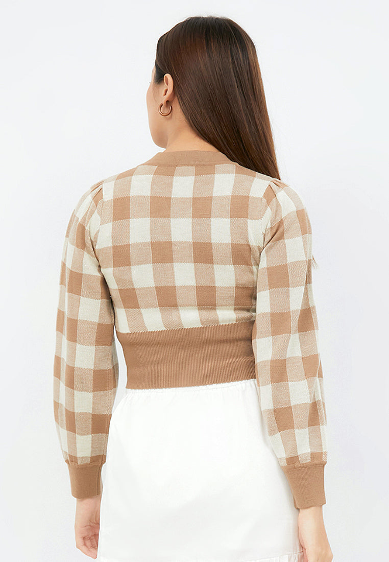Gingham Printed Crop Cardigan