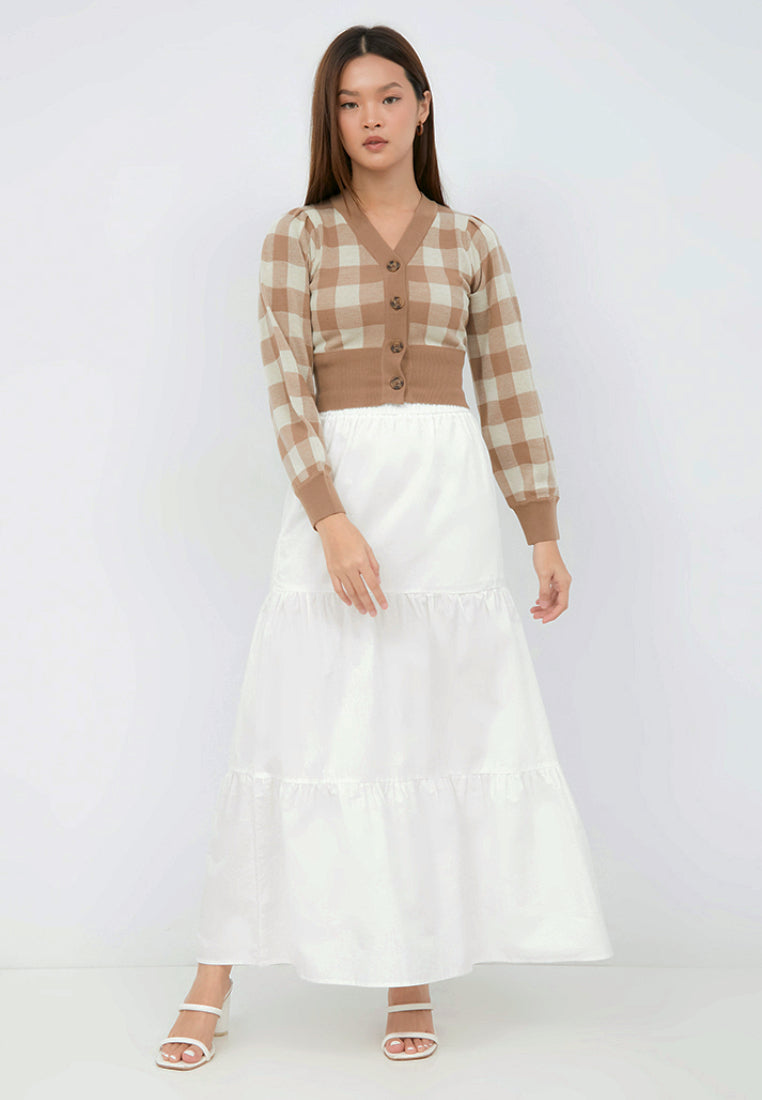 Gingham Printed Crop Cardigan