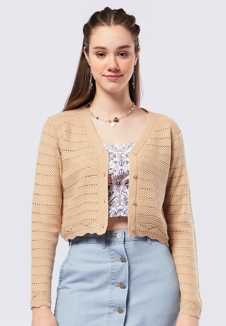 Crochet Long Sleeve Cardigan with Button