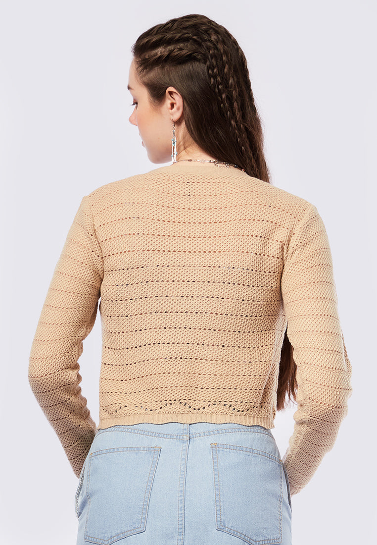 Crochet Long Sleeve Cardigan with Button