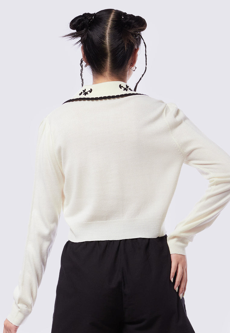 Cardigan with Embroidered Collar