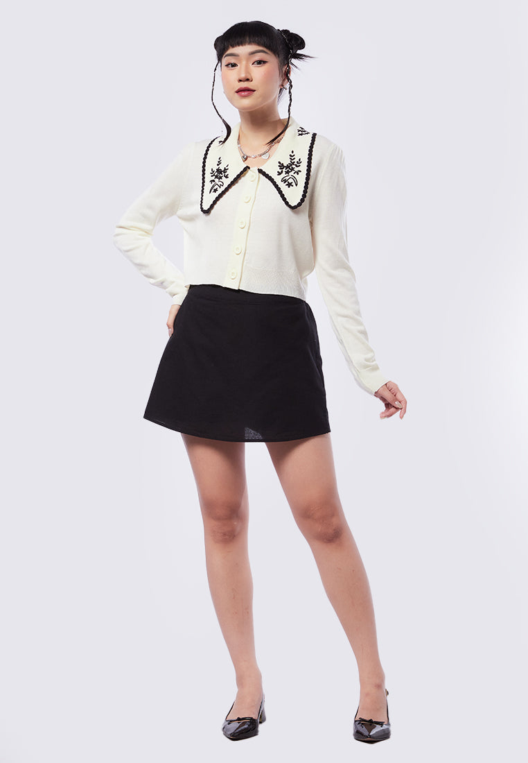 Cardigan with Embroidered Collar