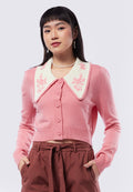 Cardigan with Embroidered Collar