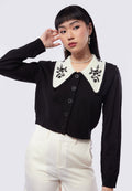 Cardigan with Embroidered Collar