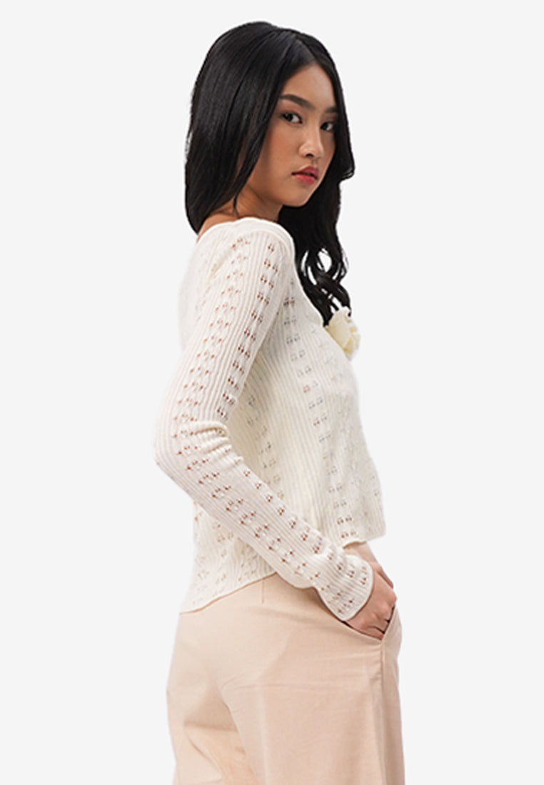 Flower Pin Long Sleeve Cardigan