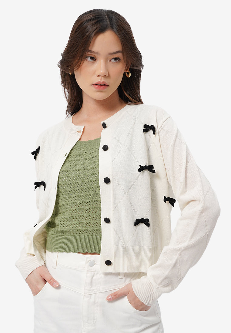 Ribbon Details Long Sleeve Cardigan