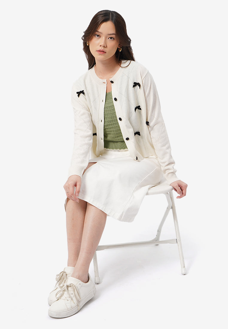 Ribbon Details Long Sleeve Cardigan
