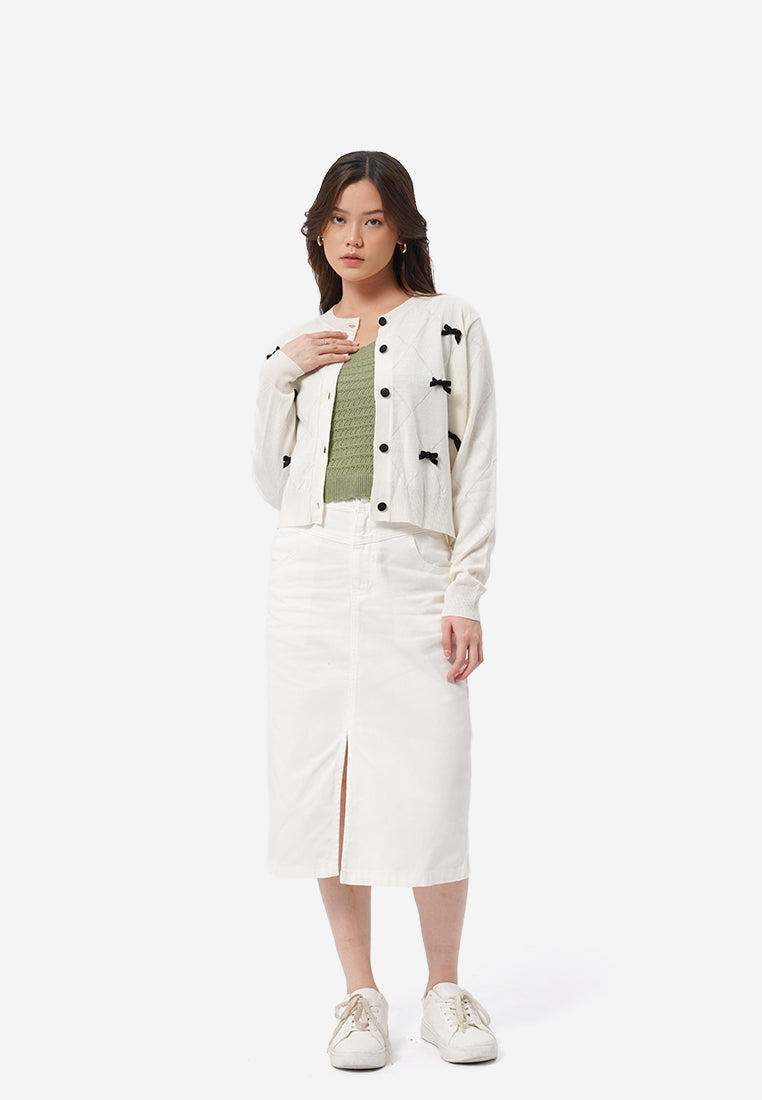 Ribbon Details Long Sleeve Cardigan