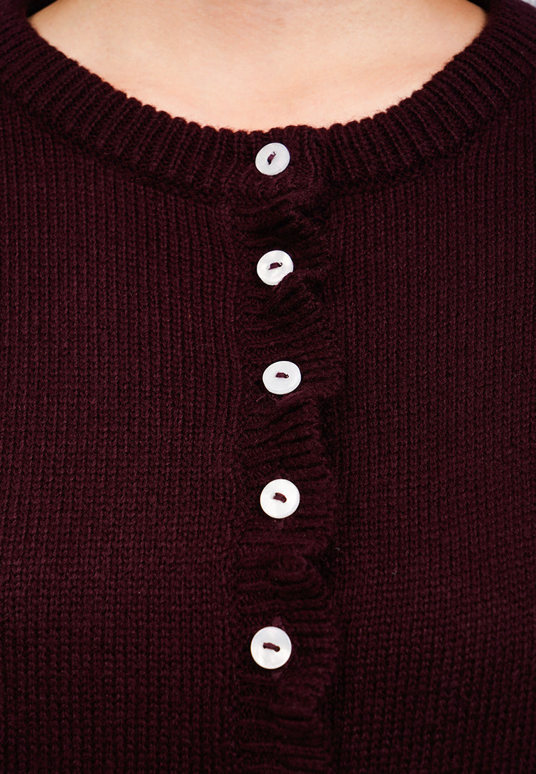 Ruffled Long Sleeve Knit Cardigan