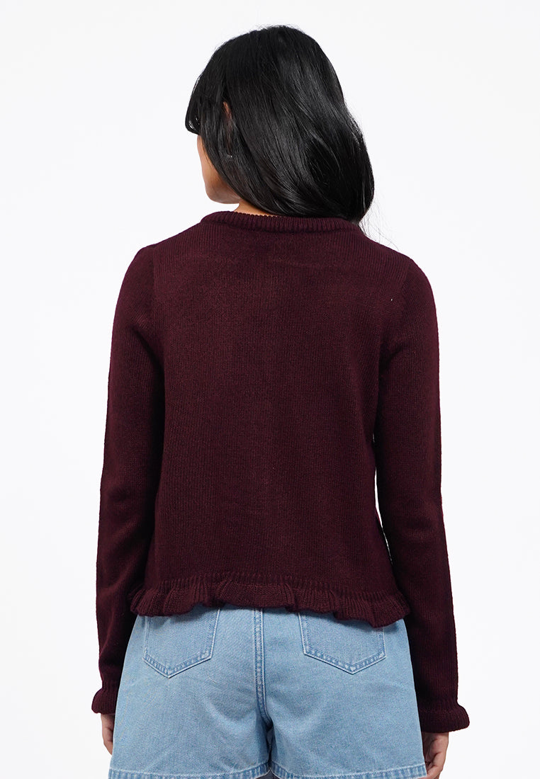 Ruffled Long Sleeve Knit Cardigan