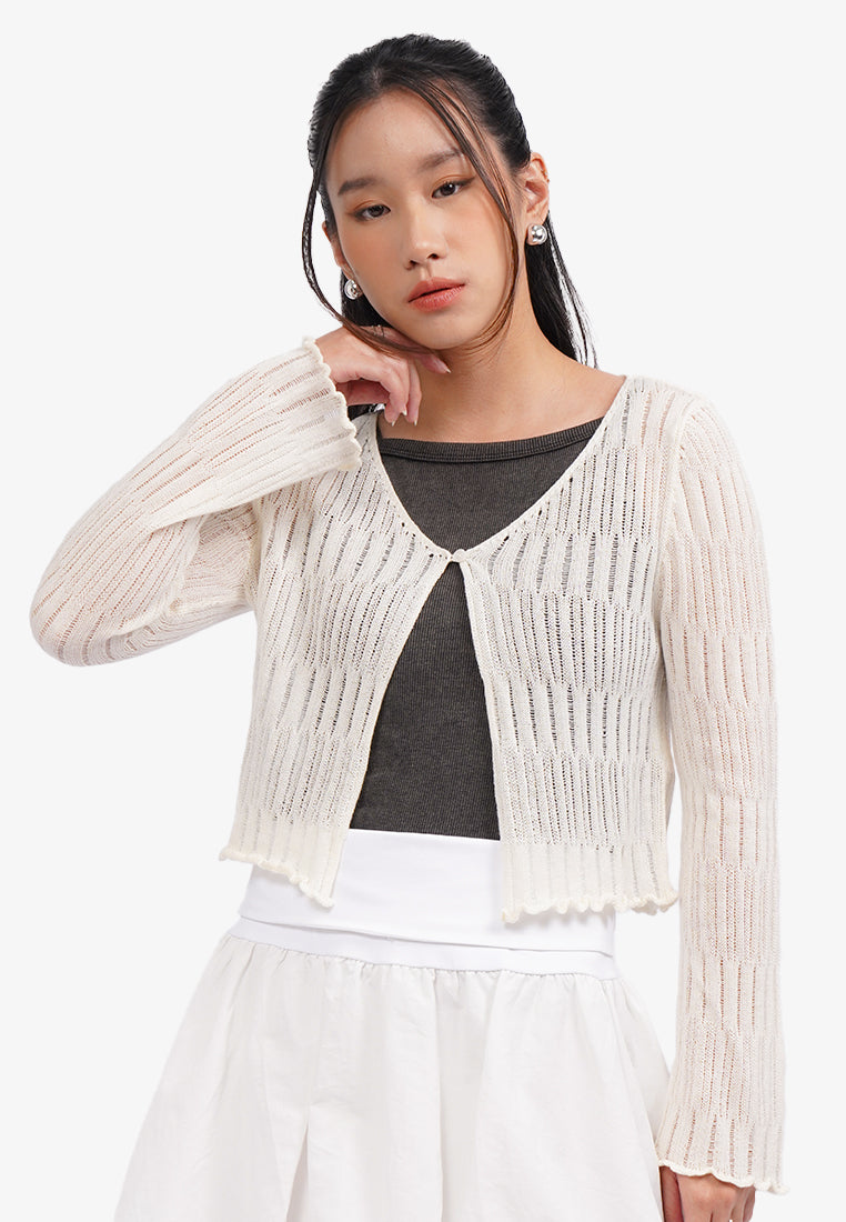 Open Work Long Sleeve Cardigan Off White