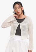 Open Work Long Sleeve Cardigan Off White