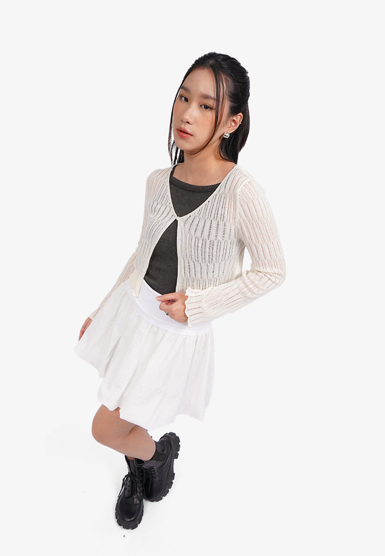 Open Work Long Sleeve Cardigan Off White