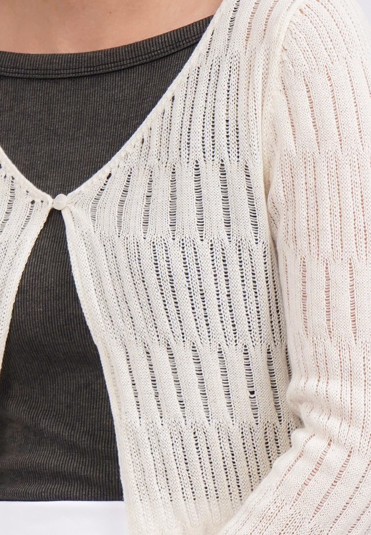 Open Work Long Sleeve Cardigan Off White