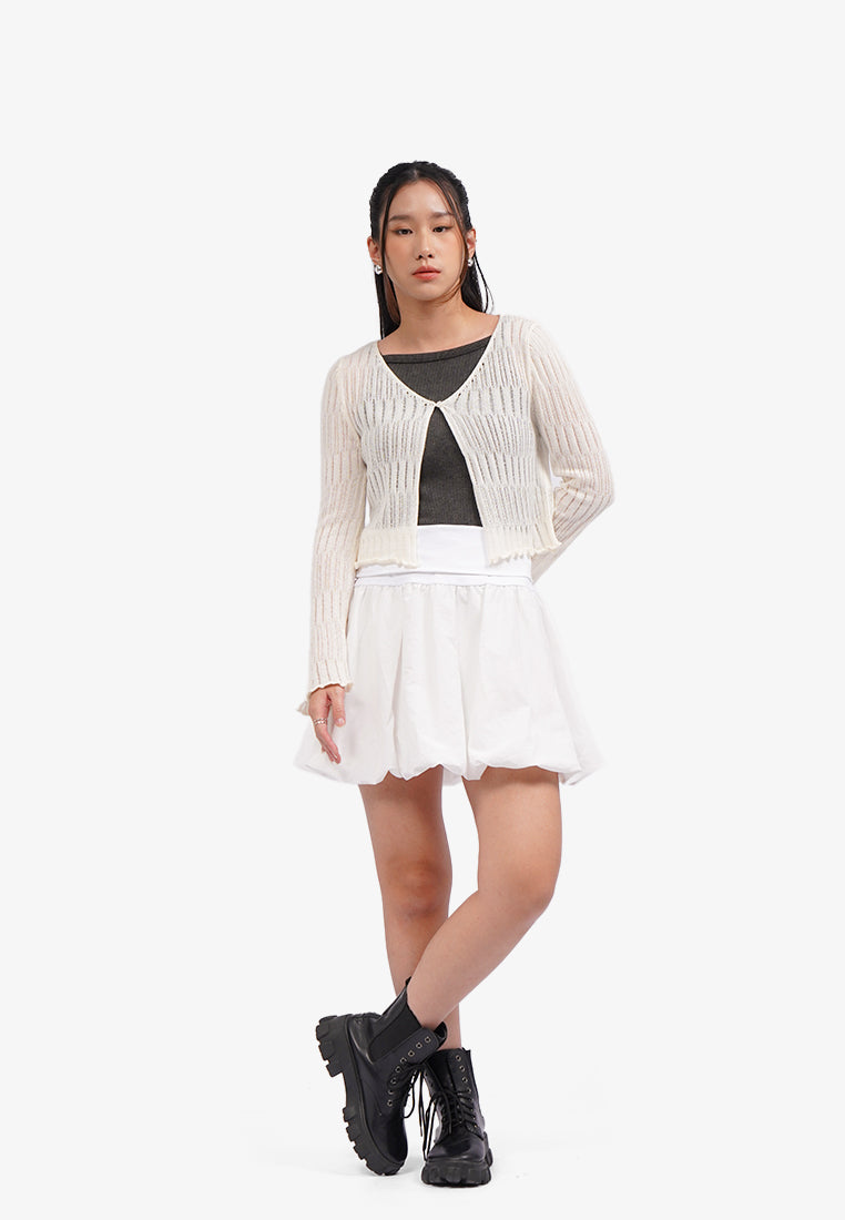 Open Work Long Sleeve Cardigan Off White