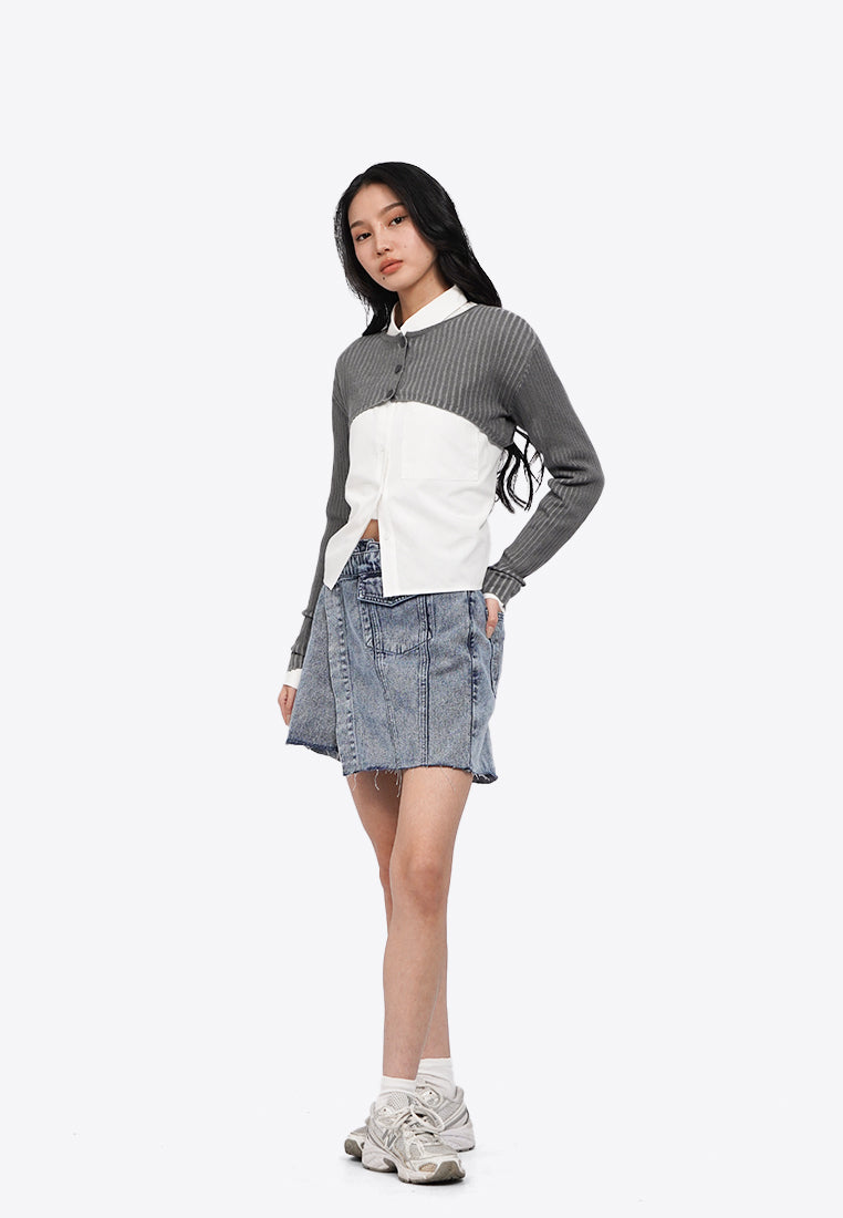 Two Tone Cropped Cardigan