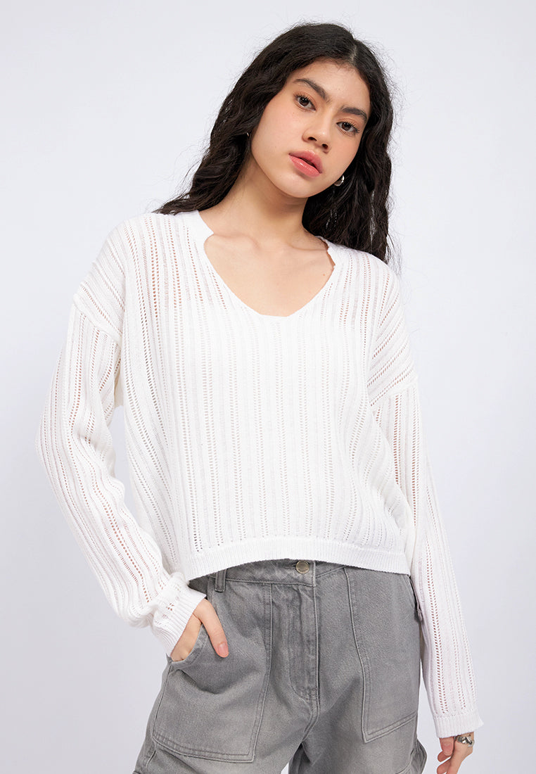 V-Neck Loose Long Sleeve Knit Top