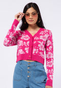 Hibiscus Print Knit Cardigan