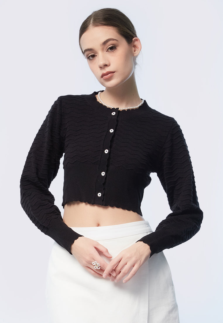 Patterned Long Sleeve Crop Cardigan
