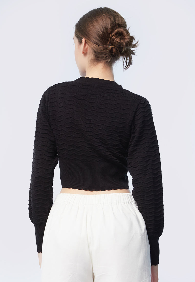 Patterned Long Sleeve Crop Cardigan
