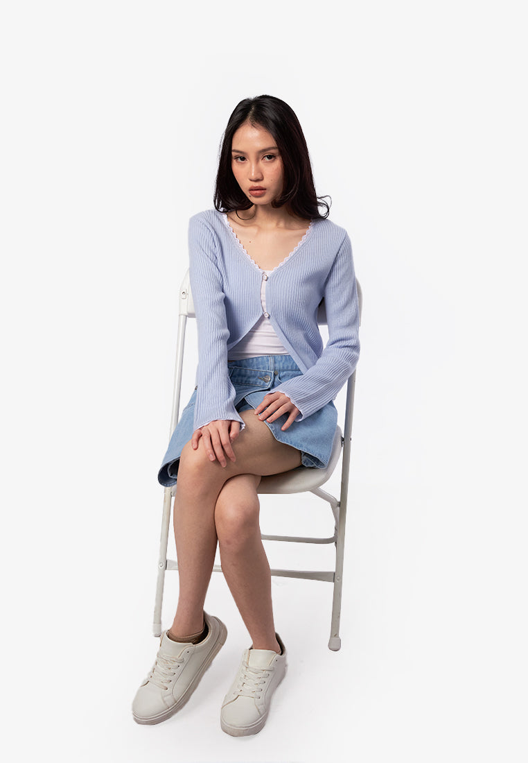 Lace Trim Long Sleeve Cardigan
