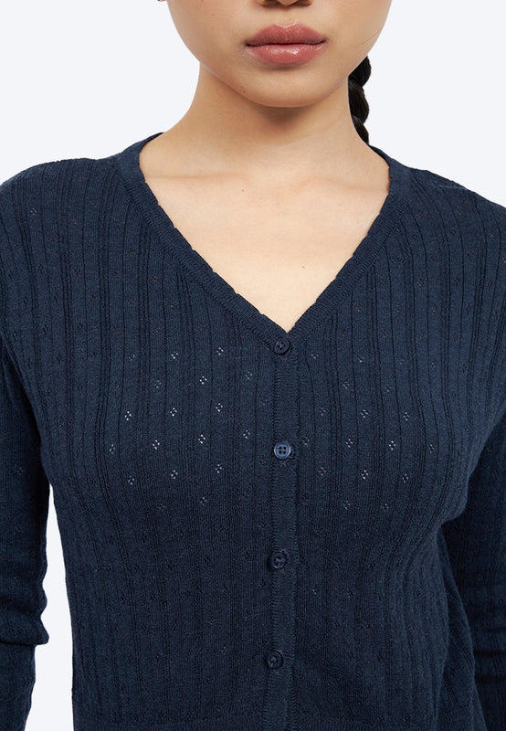 V-Neck Pointelle Crop Cardigan