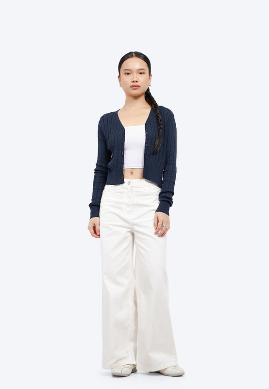 V-Neck Pointelle Crop Cardigan
