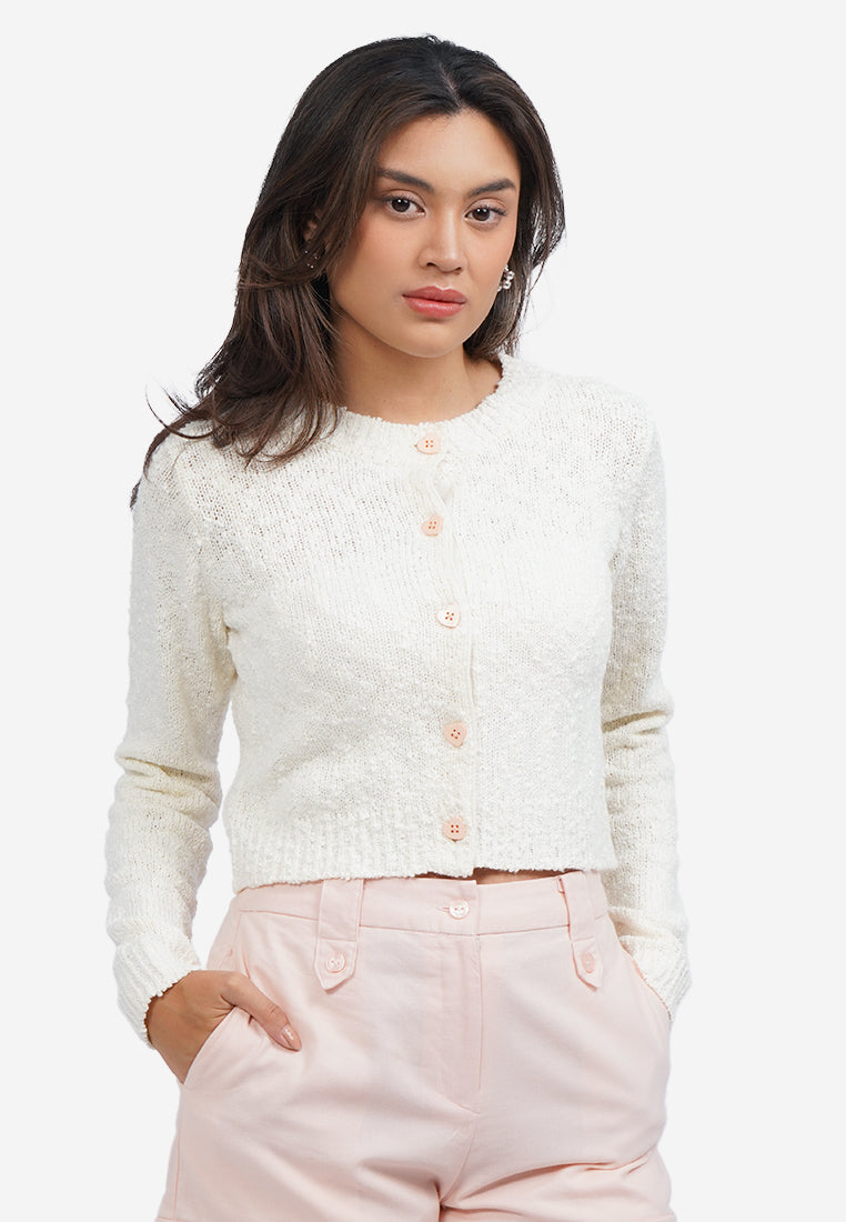 Button Up Long Sleeve Cardigan Off White
