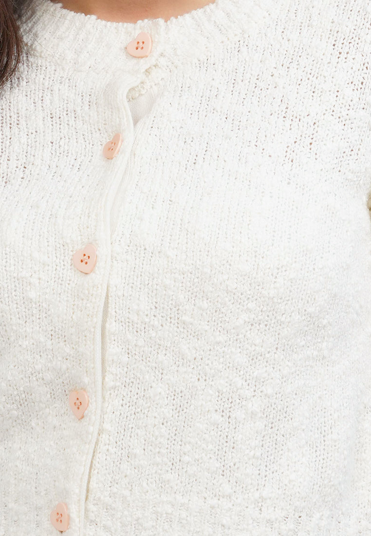 Button Up Long Sleeve Cardigan Off White