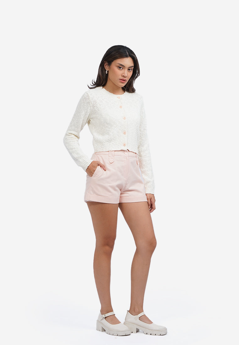 Button Up Long Sleeve Cardigan Off White