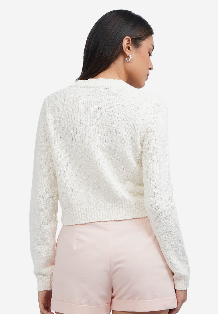 Button Up Long Sleeve Cardigan Off White
