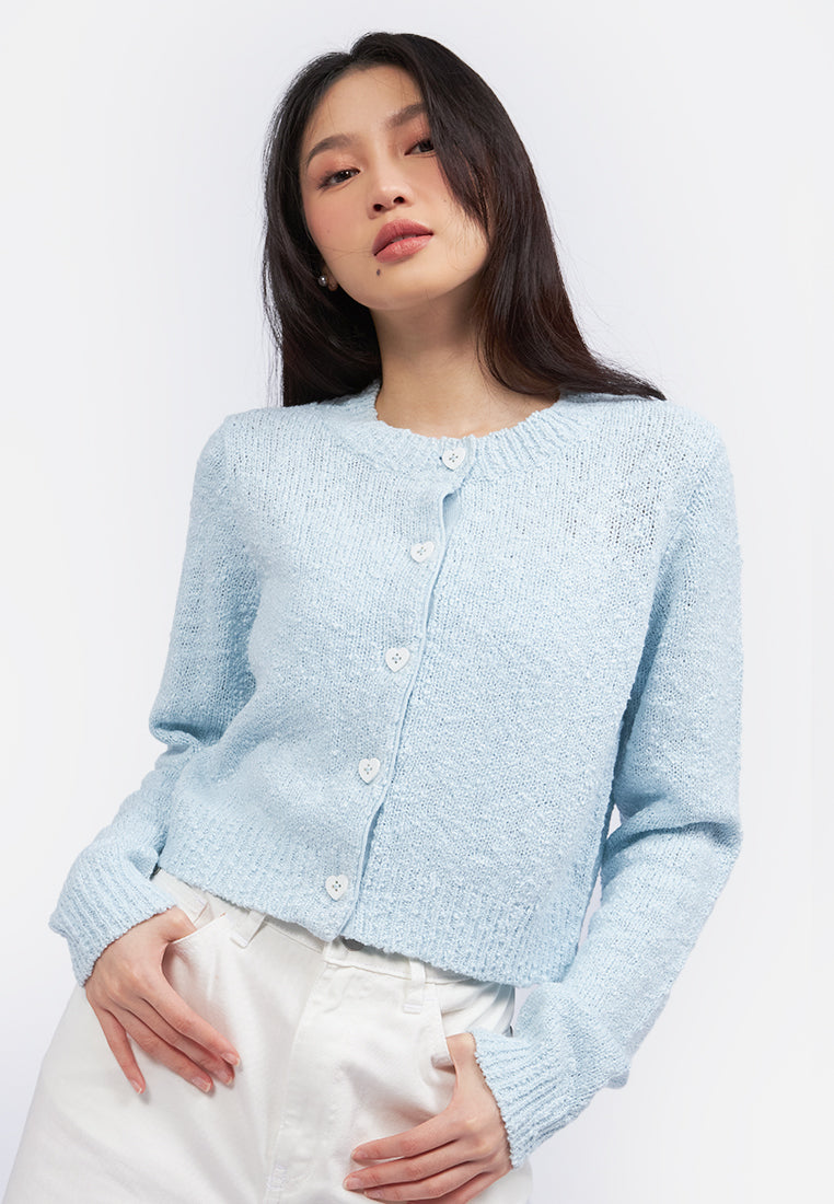 Button Up Long Sleeve Cardigan L.Blue
