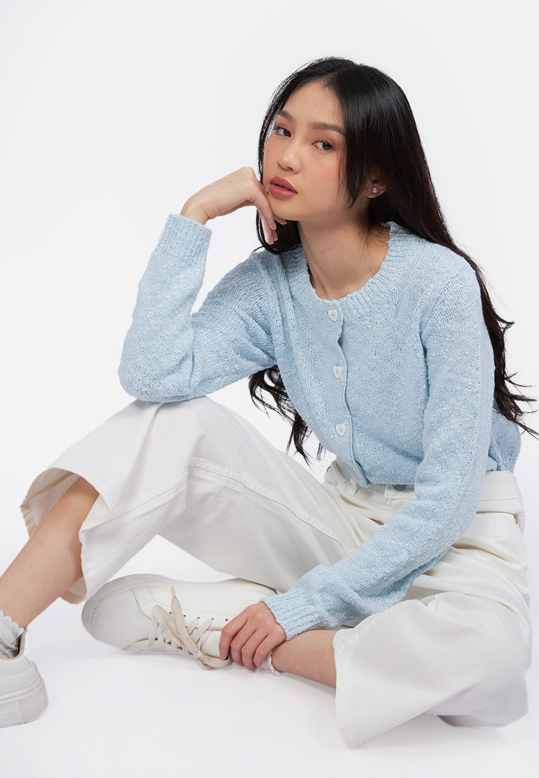 Button Up Long Sleeve Cardigan L.Blue