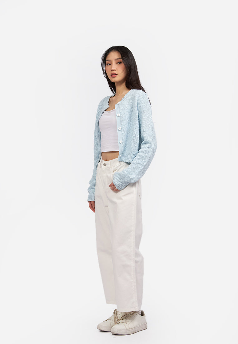 Button Up Long Sleeve Cardigan L.Blue