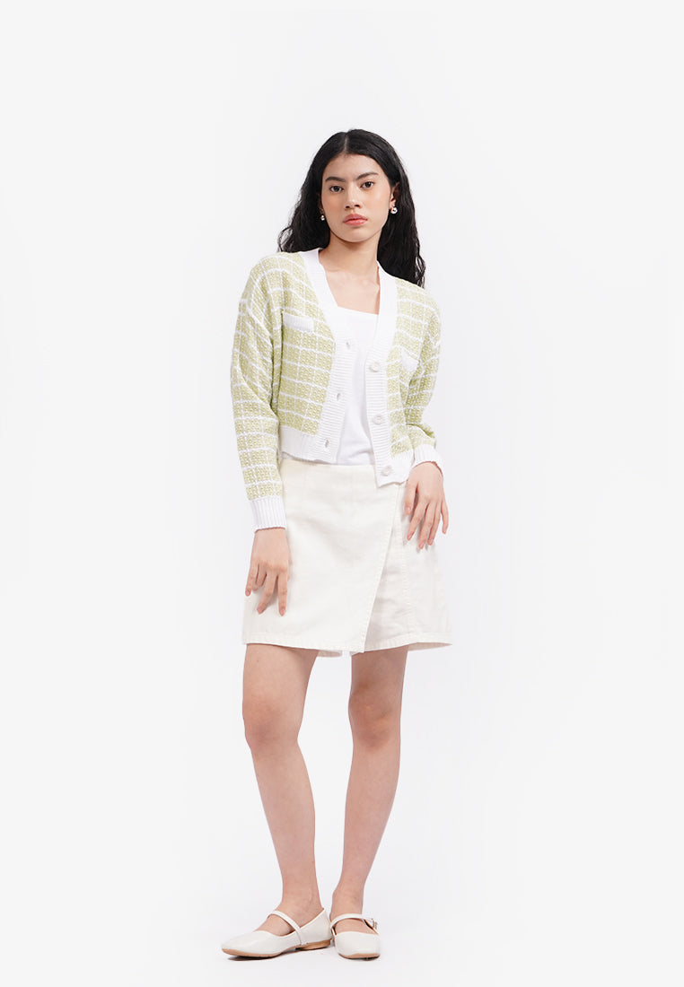 Long Sleeve Tweed Knit Cardigan Sage