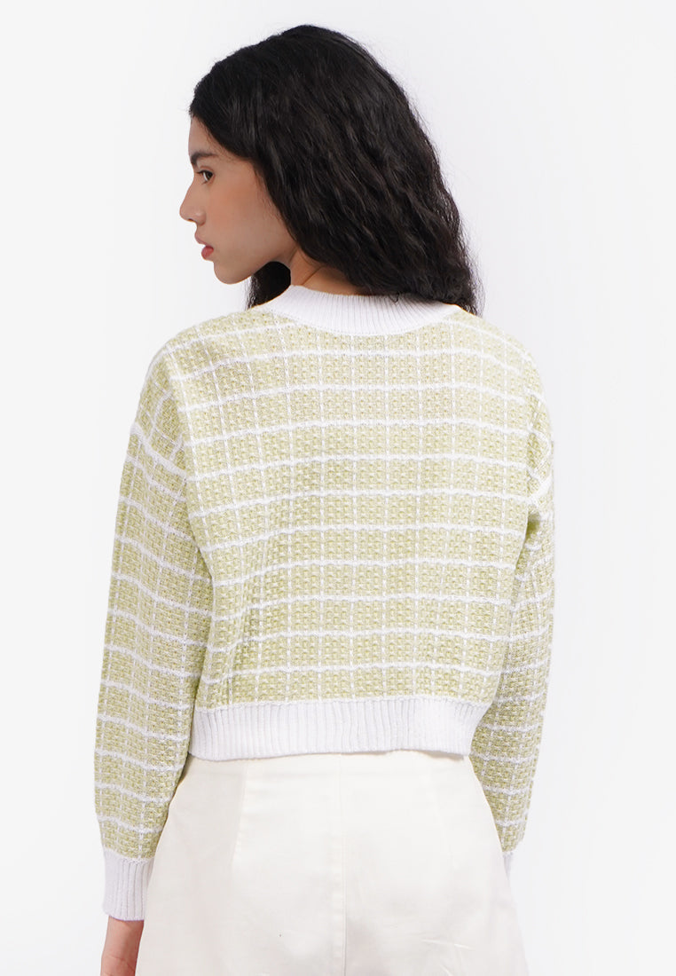 Long Sleeve Tweed Knit Cardigan Sage