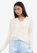 V-Neck Cable Knit Cardigan Off White