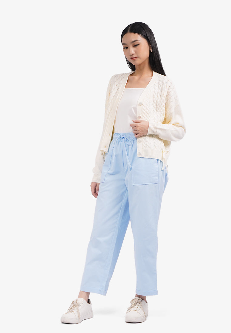 V-Neck Cable Knit Cardigan Off White