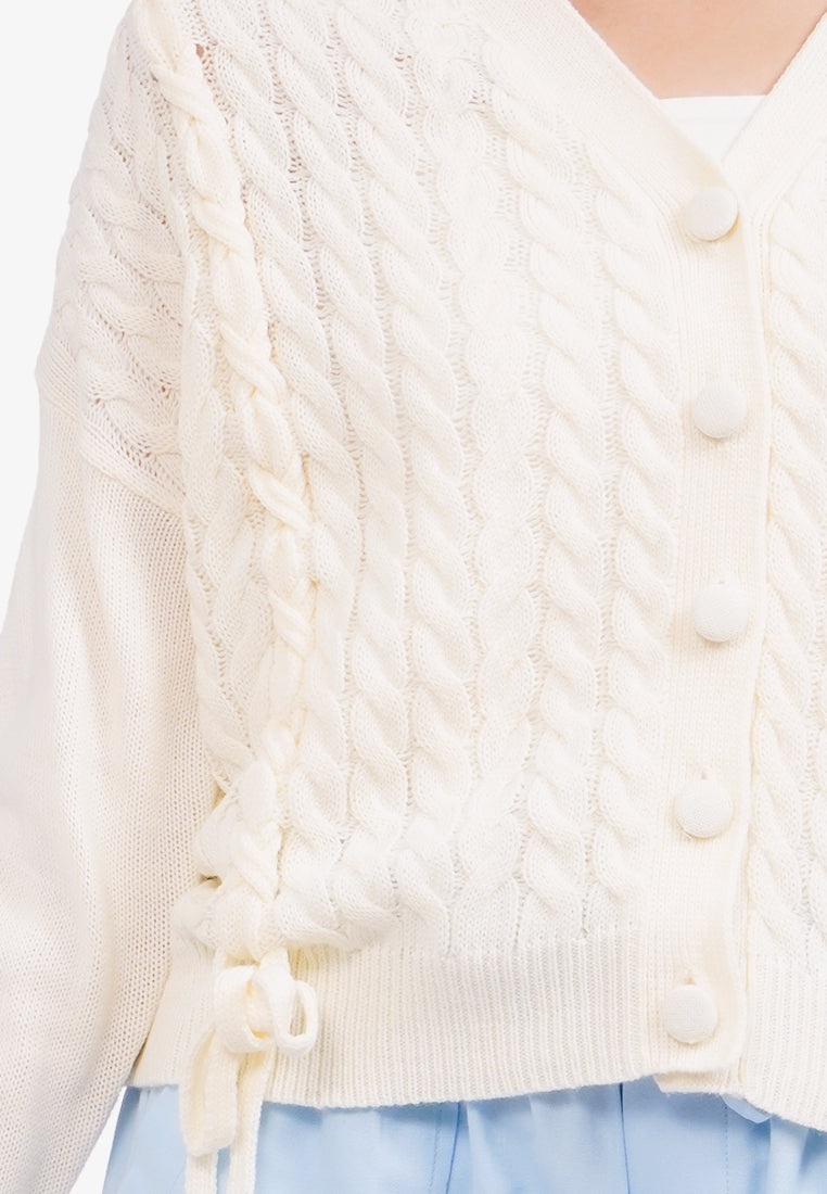 V-Neck Cable Knit Cardigan Off White