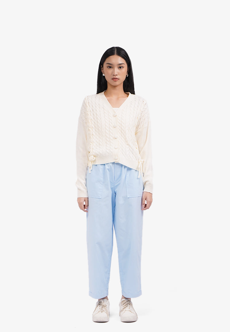 V-Neck Cable Knit Cardigan Off White