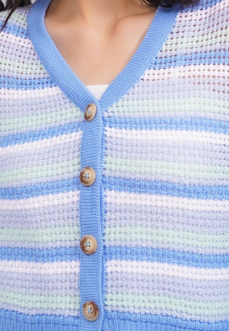 Long Sleeve Stripes Cardigan L.Blue