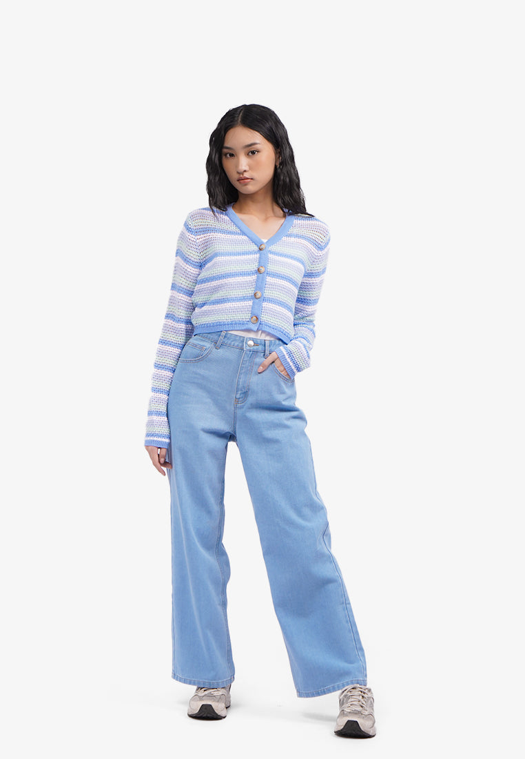 Long Sleeve Stripes Cardigan L.Blue