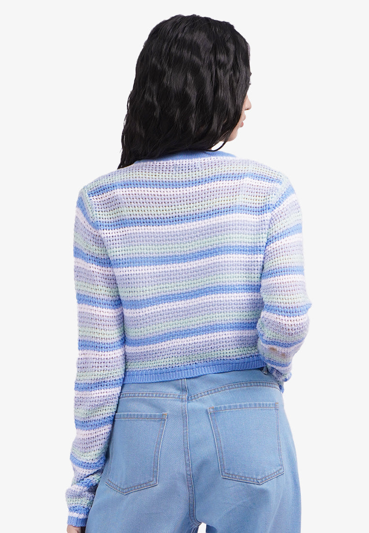 Long Sleeve Stripes Cardigan L.Blue