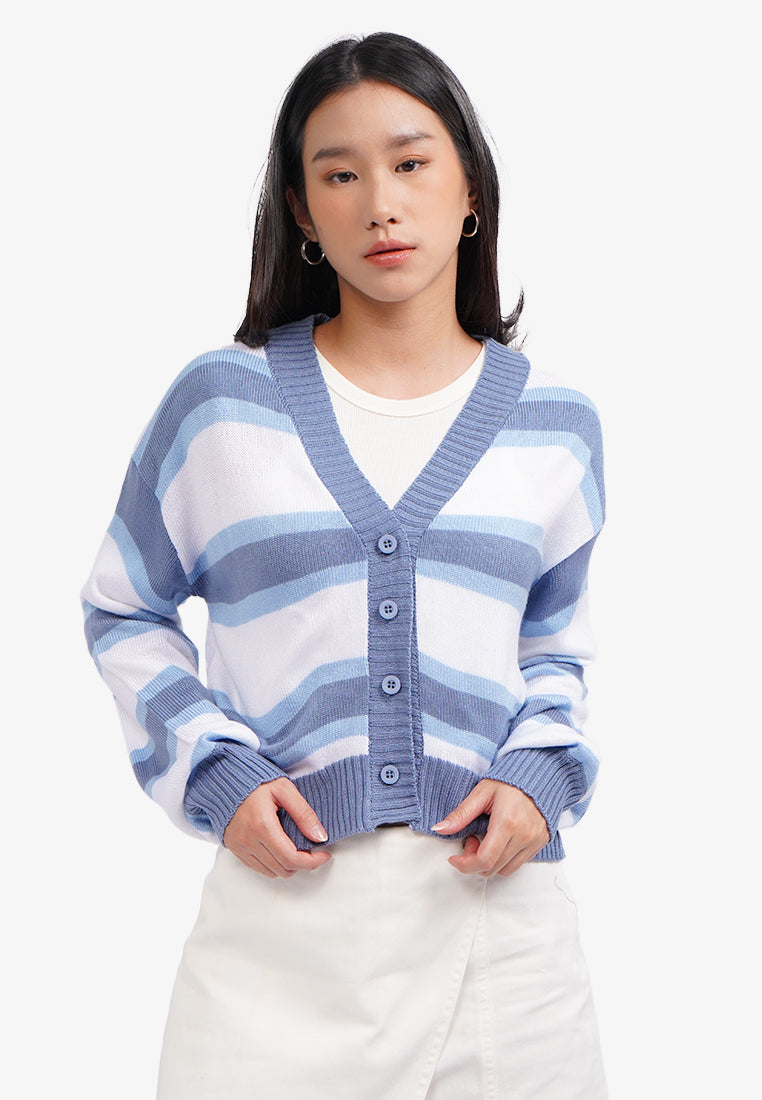 Stripes Knit Cardigan Blue