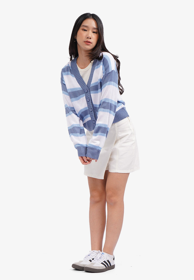 Stripes Knit Cardigan Blue