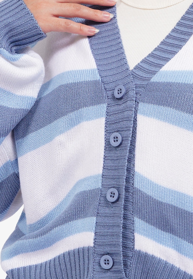 Stripes Knit Cardigan Blue