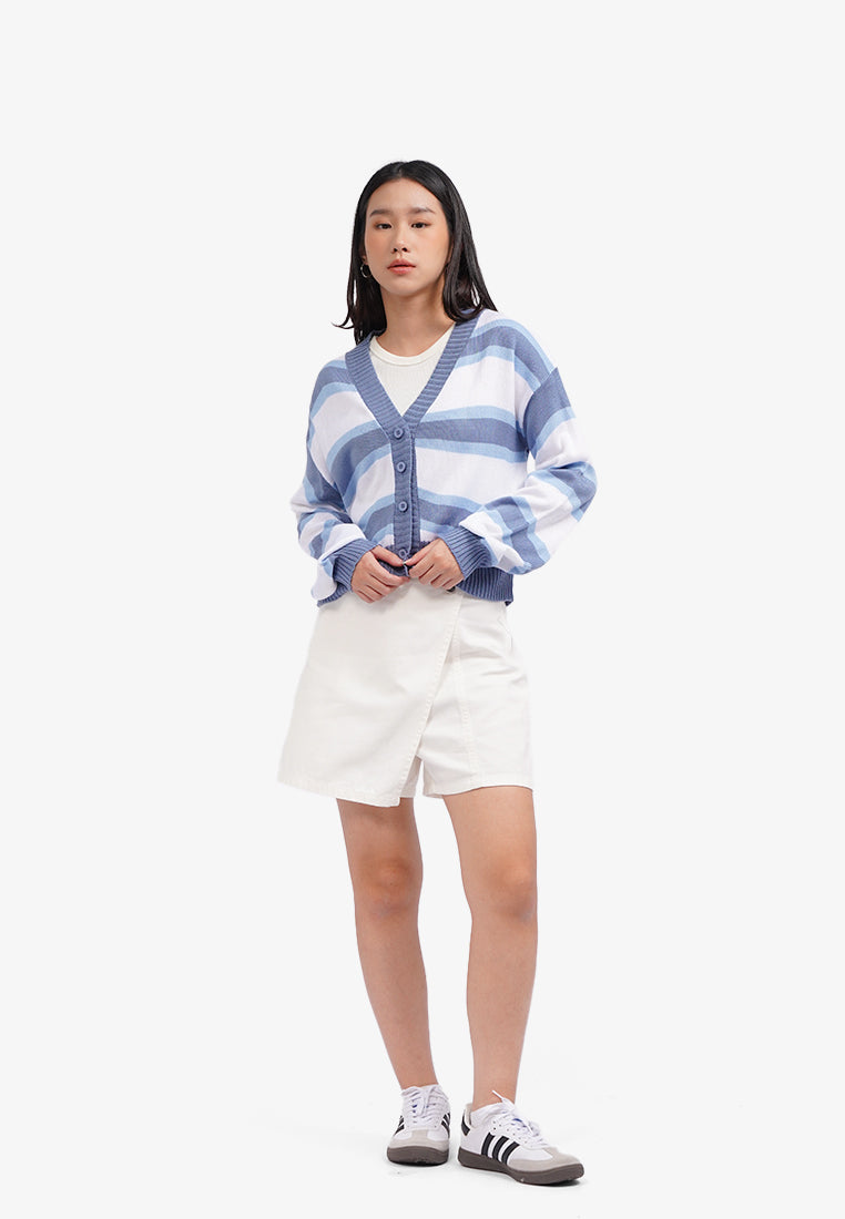 Stripes Knit Cardigan Blue